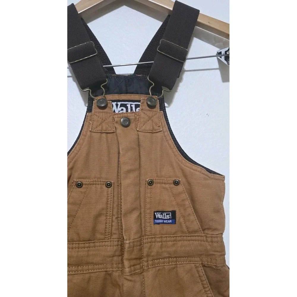 Walls Tough Wear Youth Bibs Tan Brown Lined Canvas Overall Sz 6/7 Small REG EUC‎